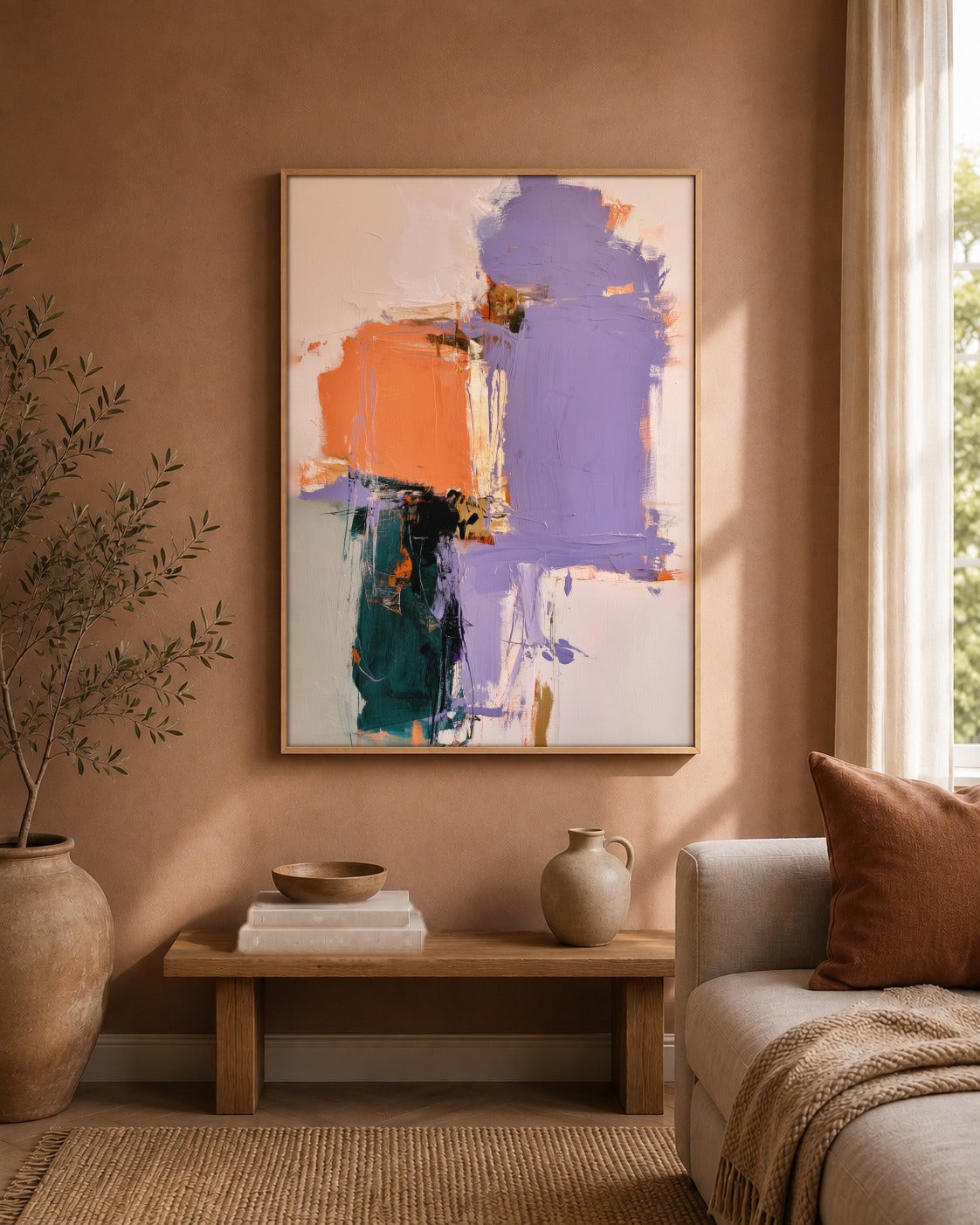 Lilac and Ember abstract artwork interior view