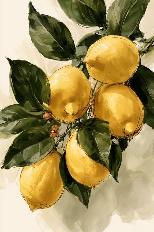 Lemon Study Mediterranean botanical kitchen wall art print by Daisy & Co