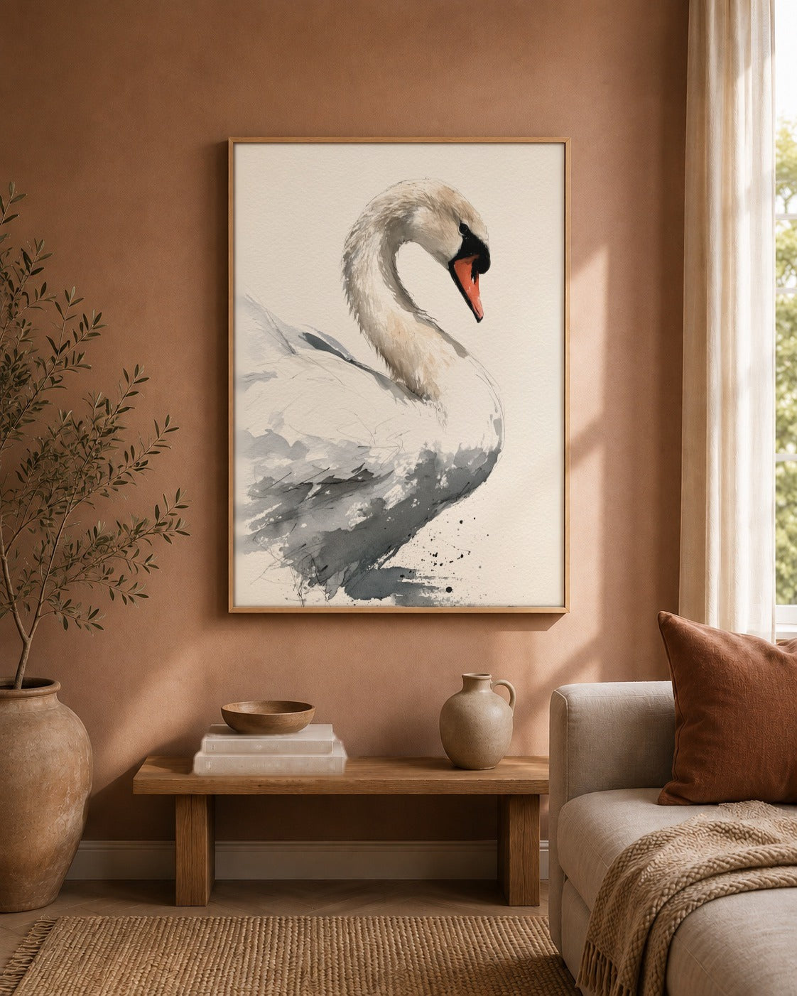 Swan watercolour bird artwork interior view