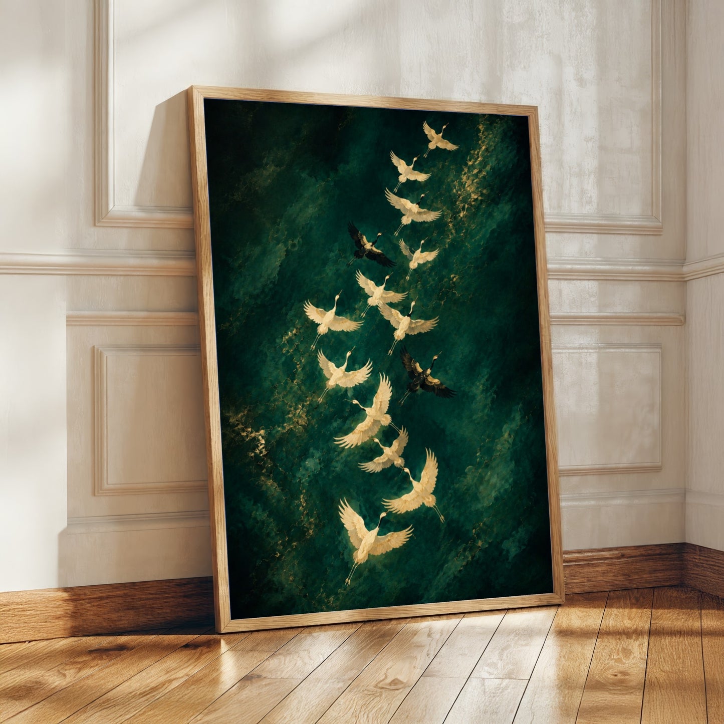 Take Flight | Emerald & Gold Crane Wall Art