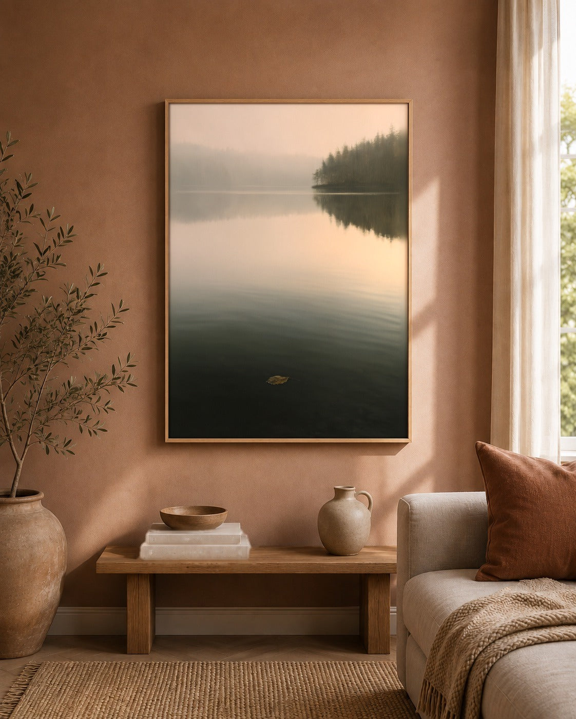 The Last Leaf misty lake artwork interior view