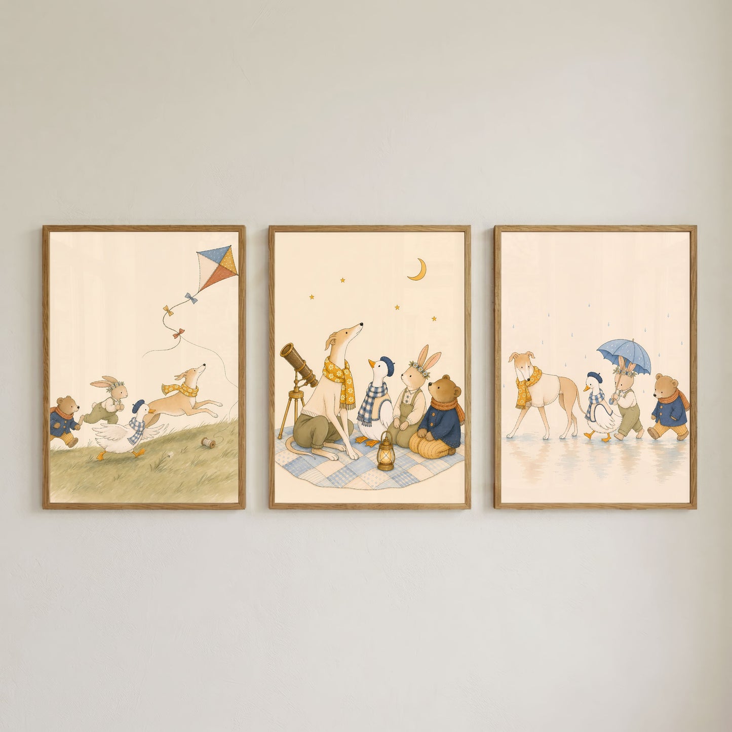 Daisy & Friends Set of 3 Nursery Prints | Animal Nursery Wall Art