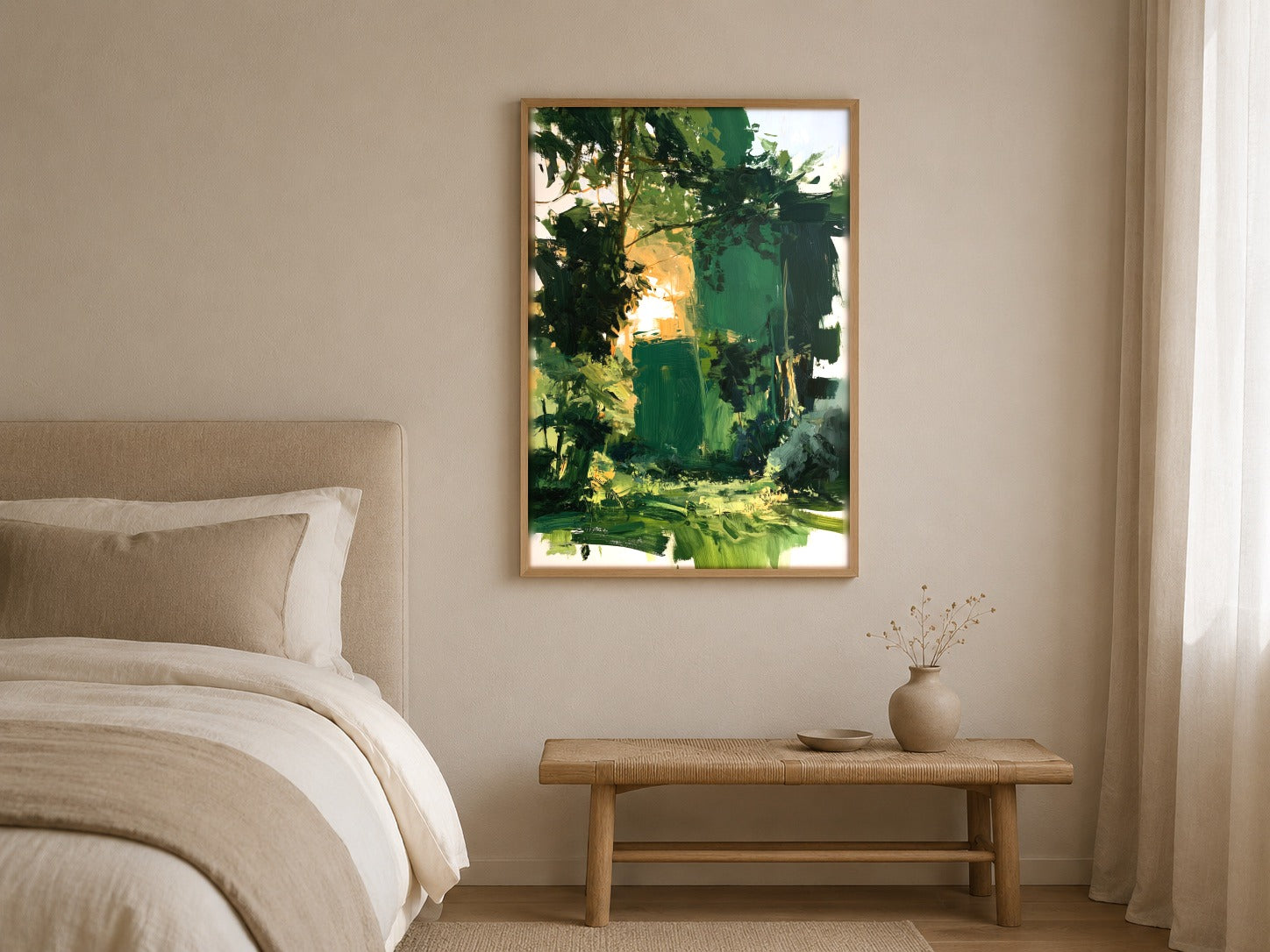 Green Passage framed abstract woodland artwork in a contemporary interior