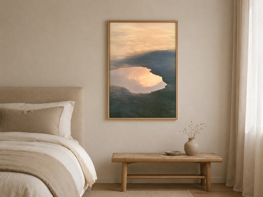 After the Tide abstract coastal wall art, framed in a styled interior