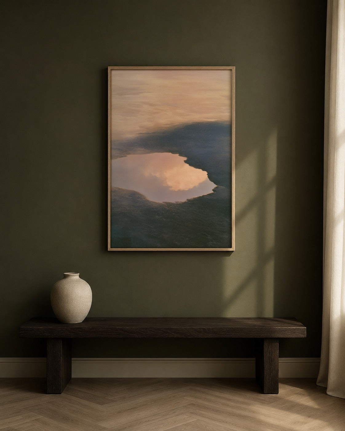 After the Tide framed coastal abstract artwork in a contemporary interior