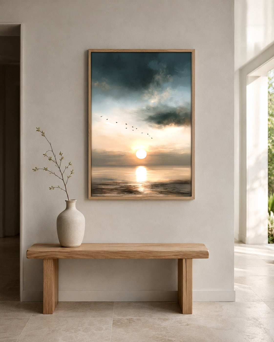 Autumn Migration framed wall art styled on an interior wall