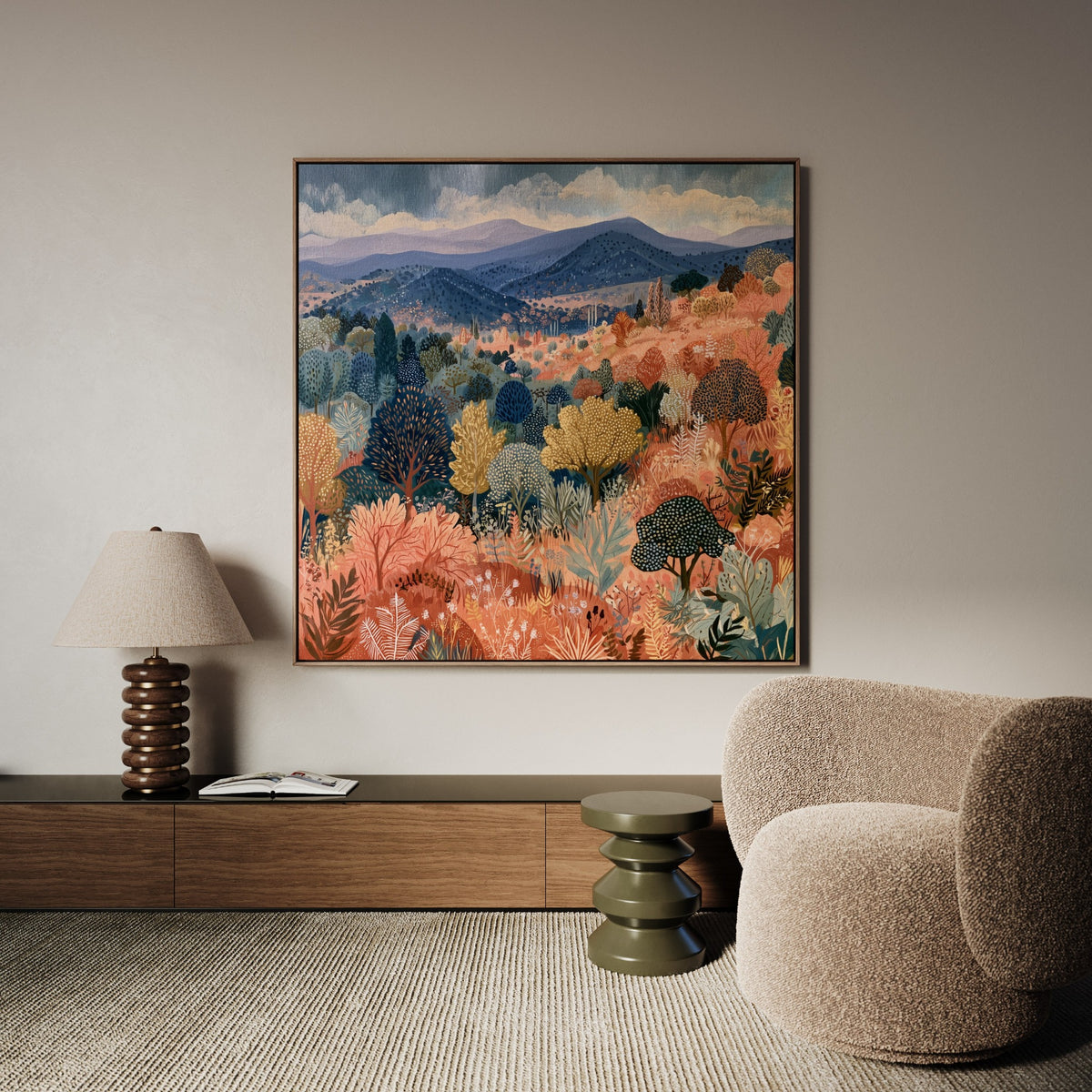 Autumn Valley colourful square landscape canvas wall art by Daisy & Co