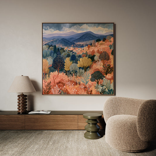 Autumn Valley colourful square landscape canvas wall art by Daisy & Co