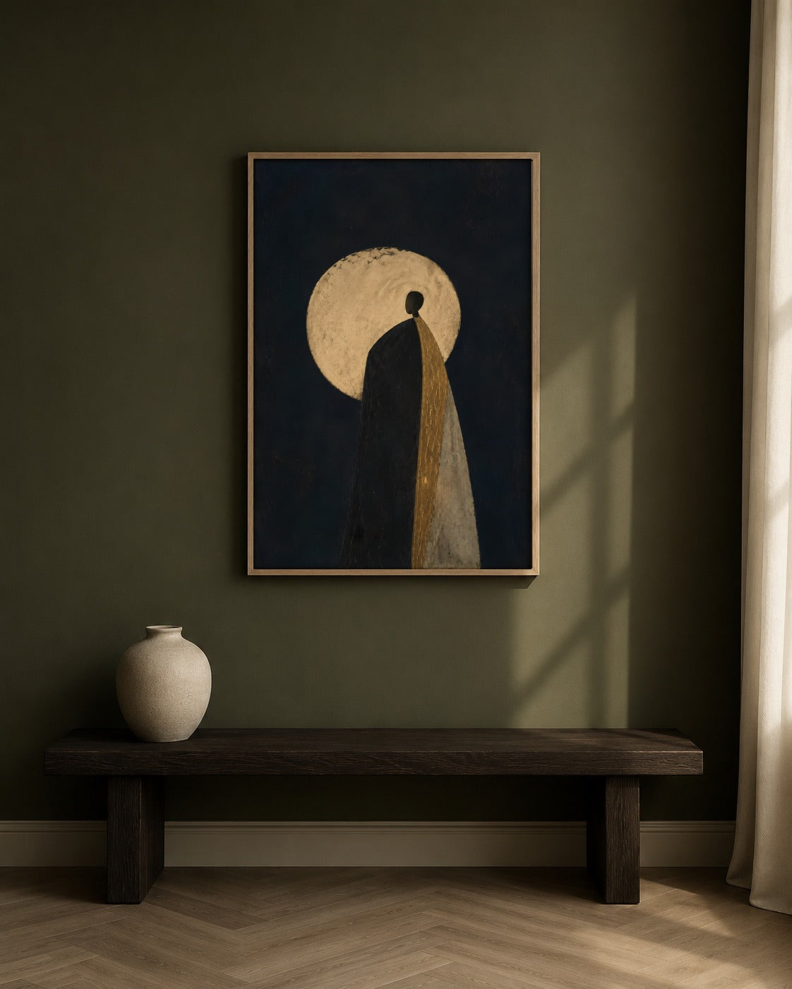 Blue Moon framed figurative artwork in a contemporary interior