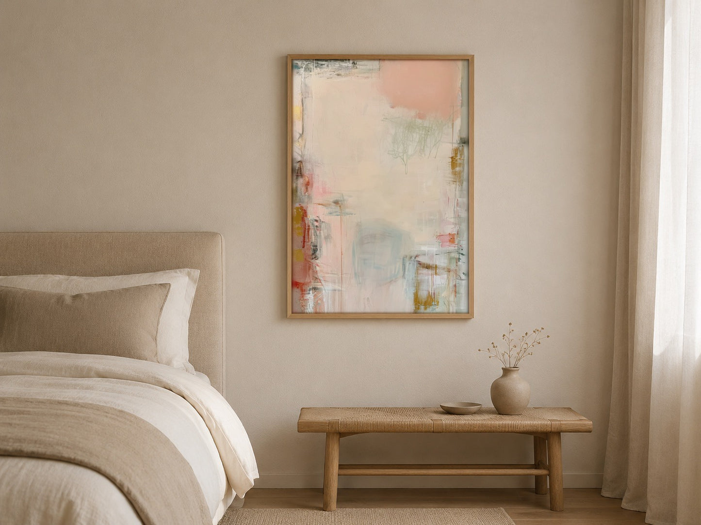 Soft Passage blush abstract wall art displayed in a home interior