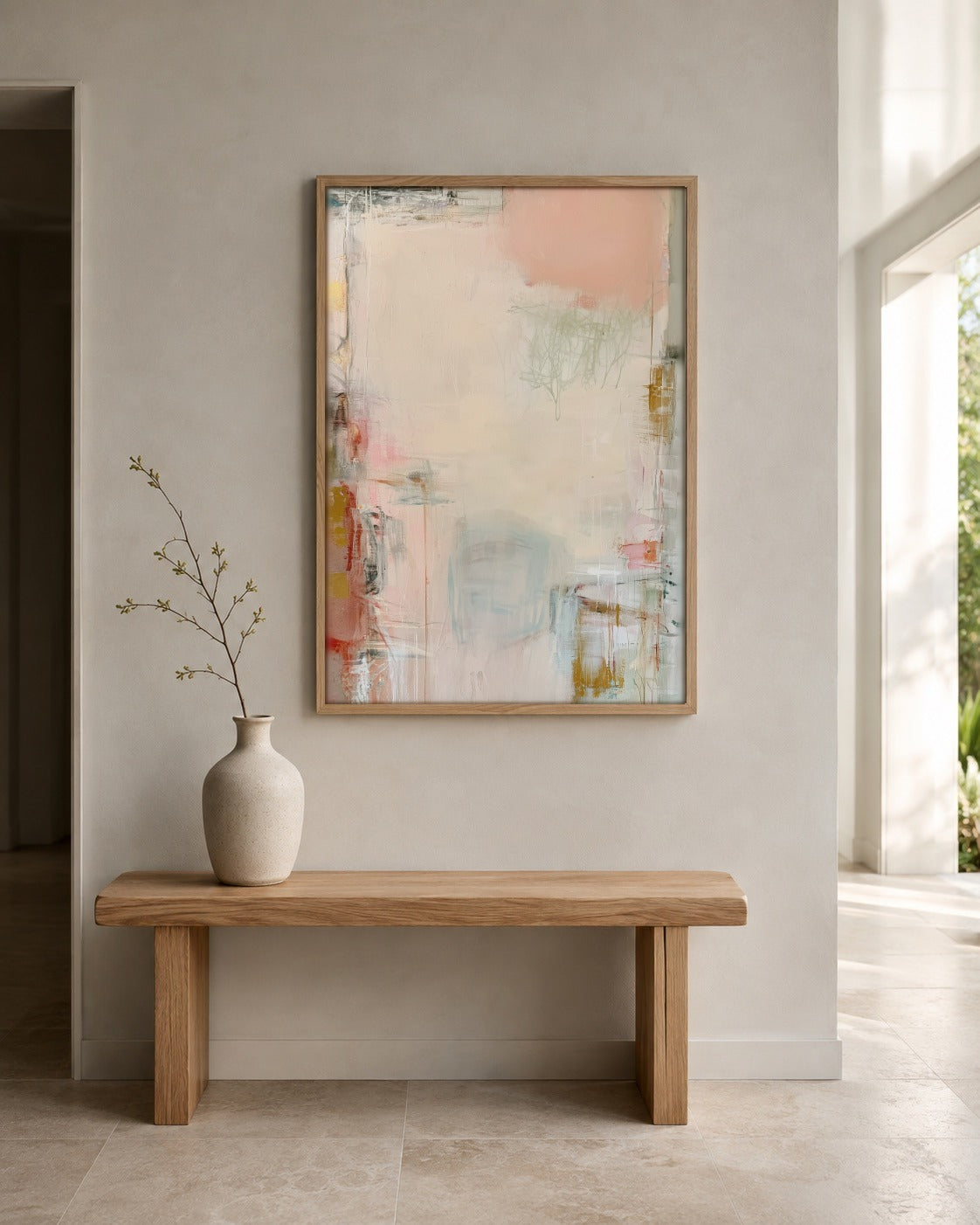 Soft Passage framed wall art styled on an interior wall