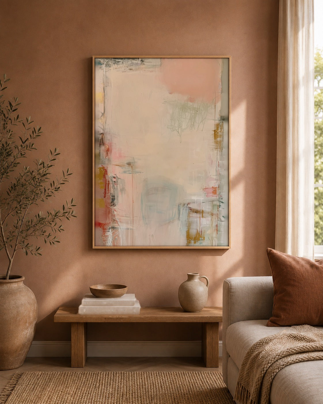 Soft Passage framed abstract artwork in a contemporary interior