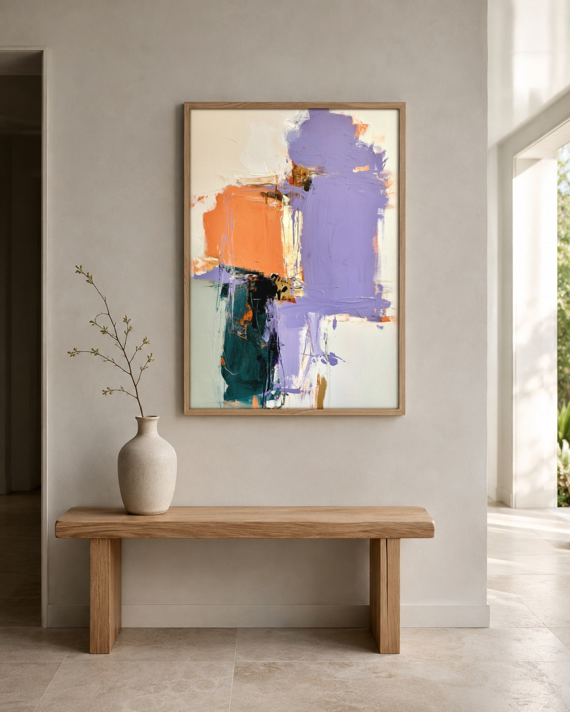 Lilac and Ember lilac and orange wall art displayed in a home interior