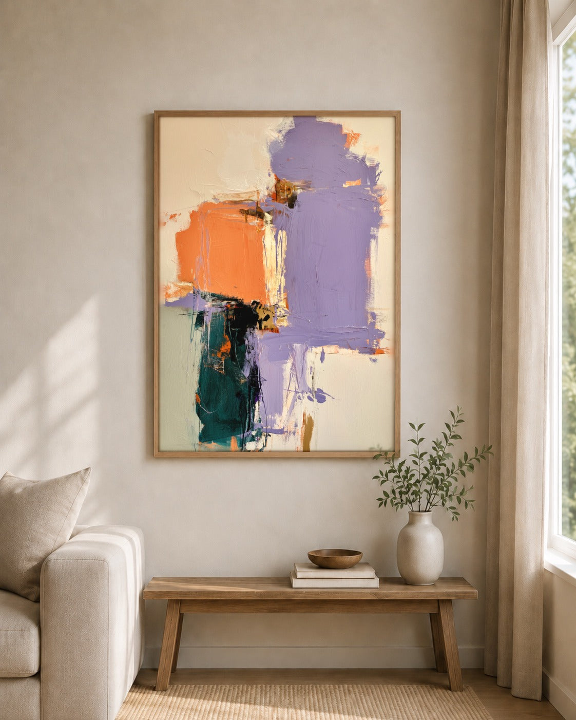 Lilac and Ember framed wall art styled on an interior wall