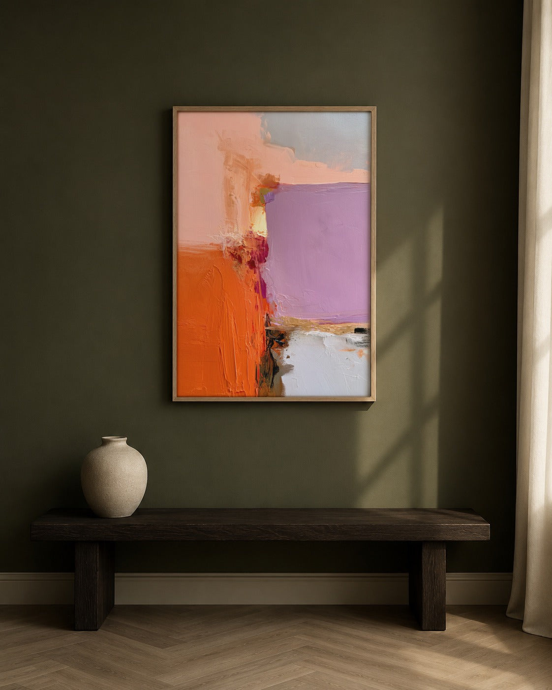 Lilac Divide framed abstract artwork in a contemporary interior