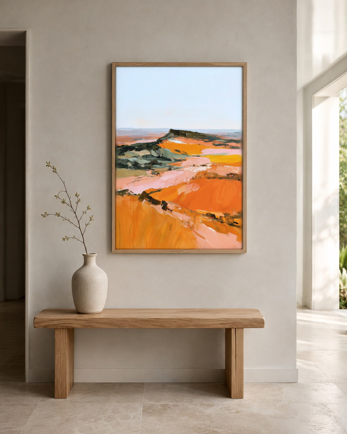 The Orange Fields framed landscape artwork in a contemporary interior