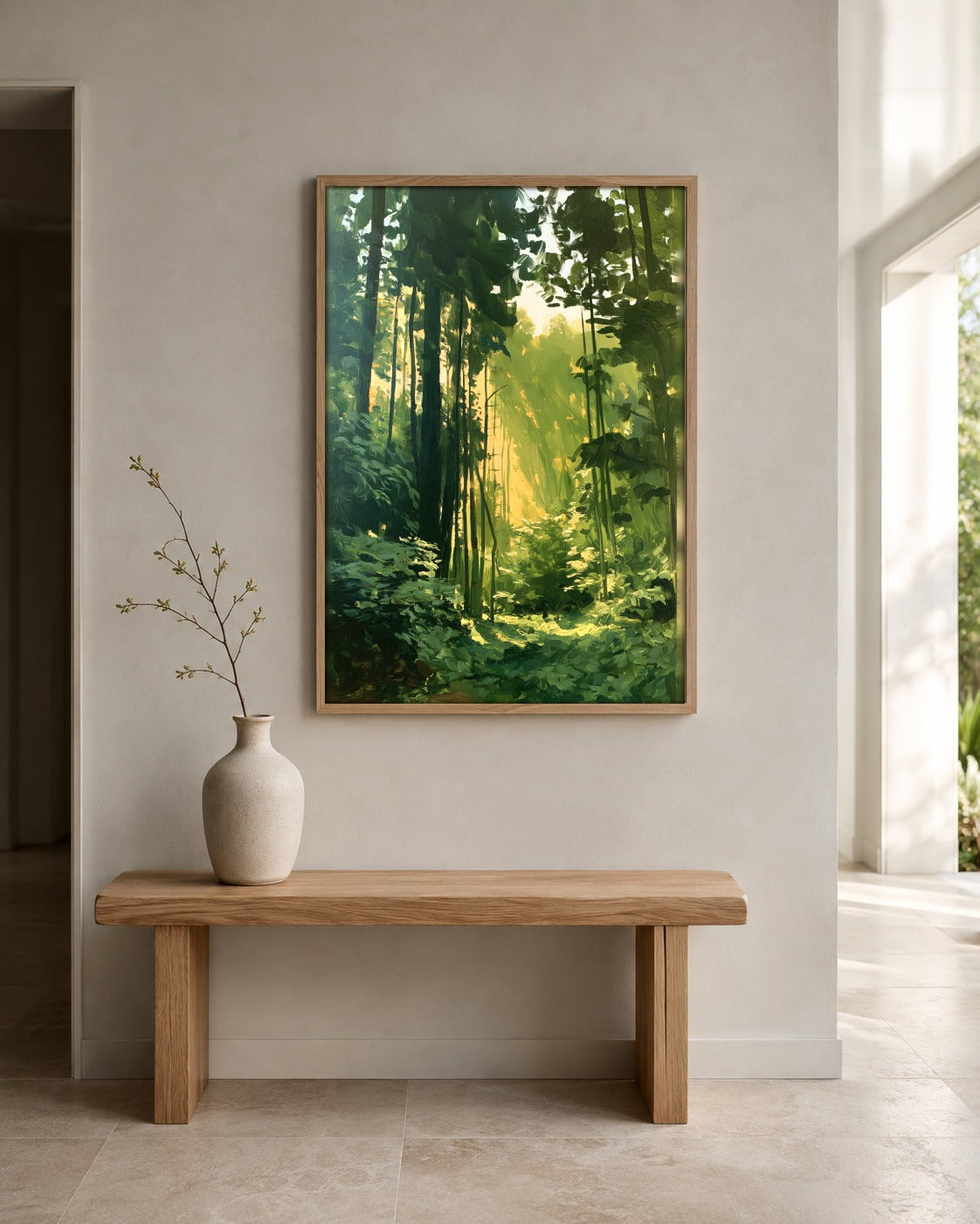 The Green Path green landscape wall art displayed in a home interior