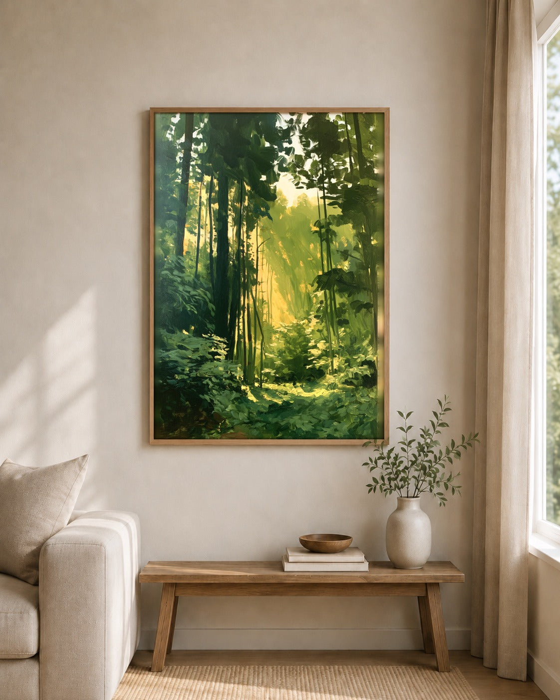 The Green Path framed wall art styled on an interior wall
