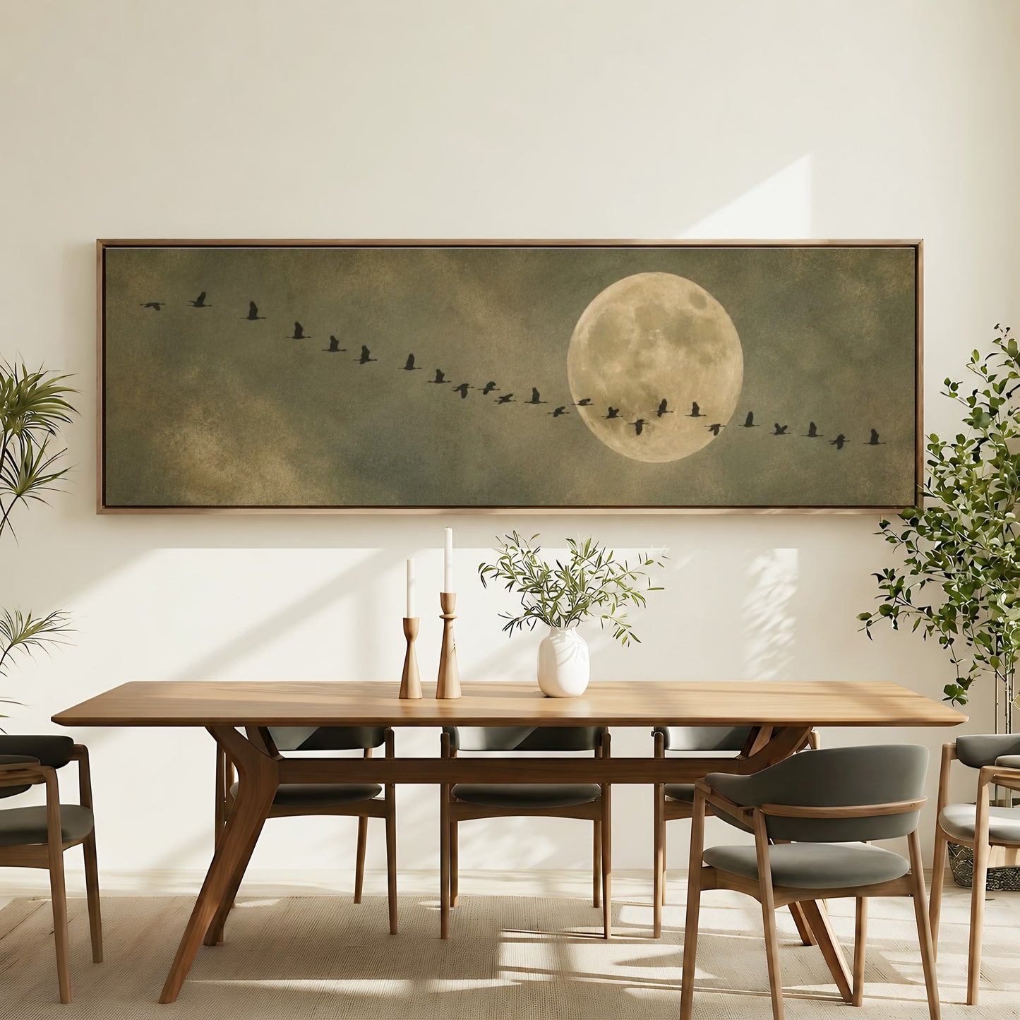 The Crossing | Moon & Cranes Panoramic Wall Art