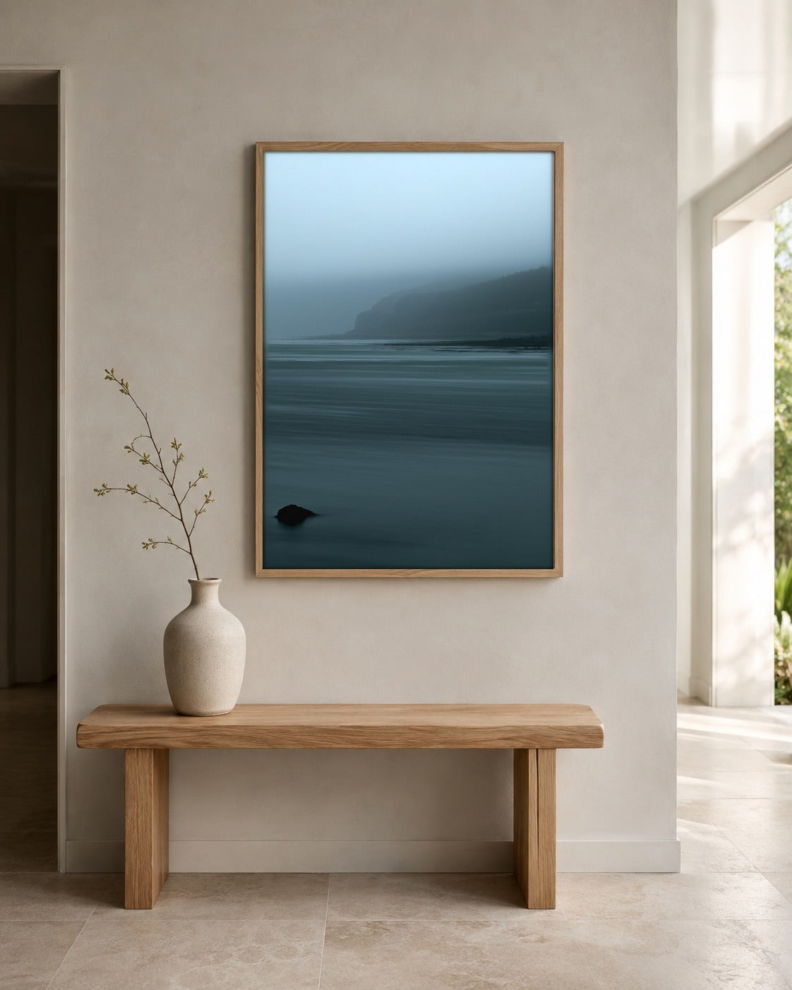 The Distant Headland misty headland wall art displayed in a home interior