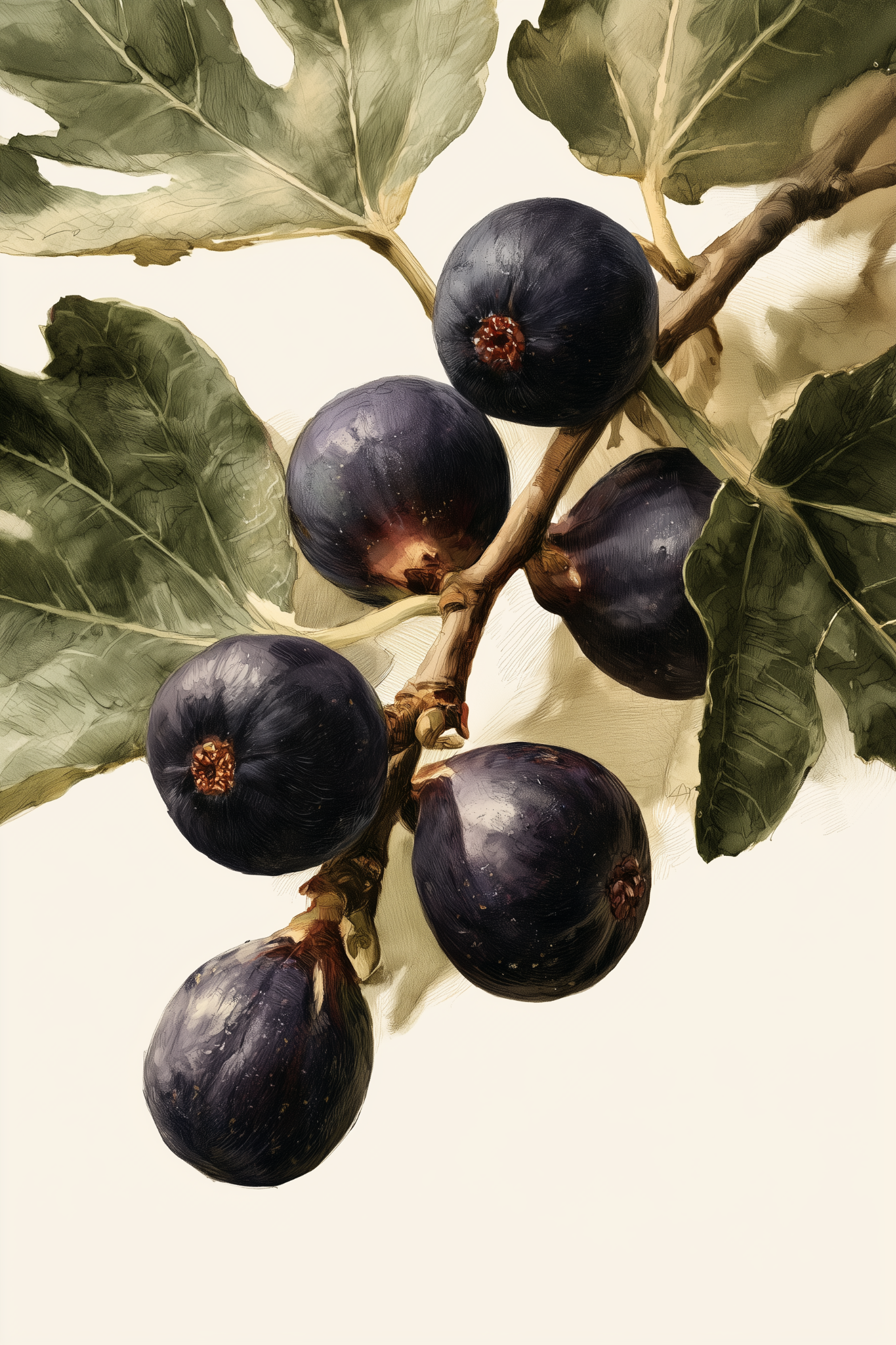 Fig Branch Study Mediterranean botanical kitchen wall art print by Daisy & Co