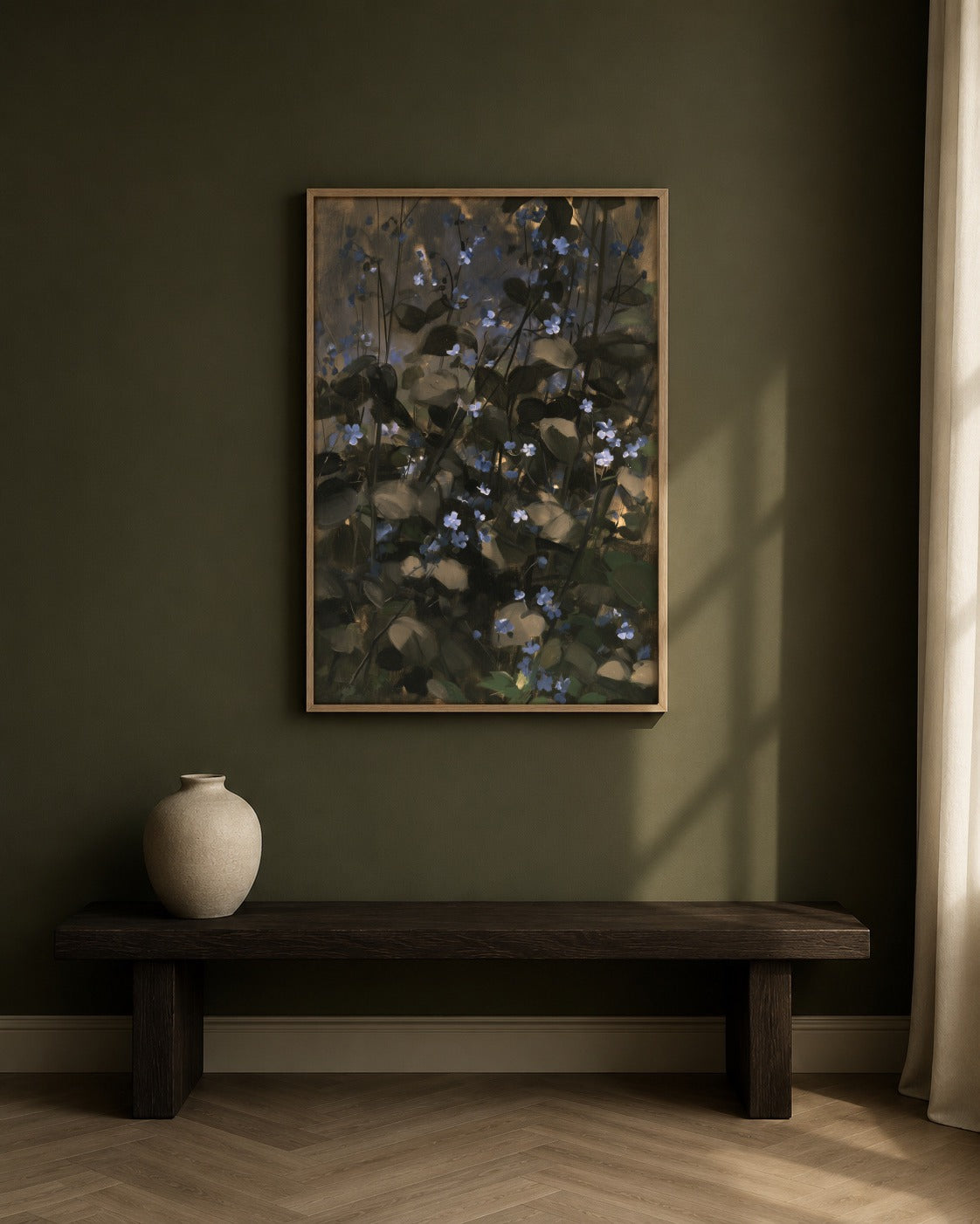 Forget-Me-Not framed botanical artwork in a contemporary interior