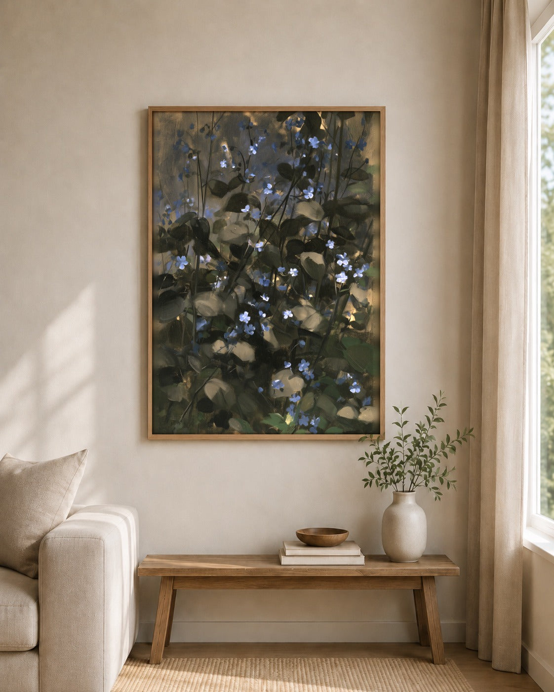 Forget-Me-Not framed wall art styled on an interior wall