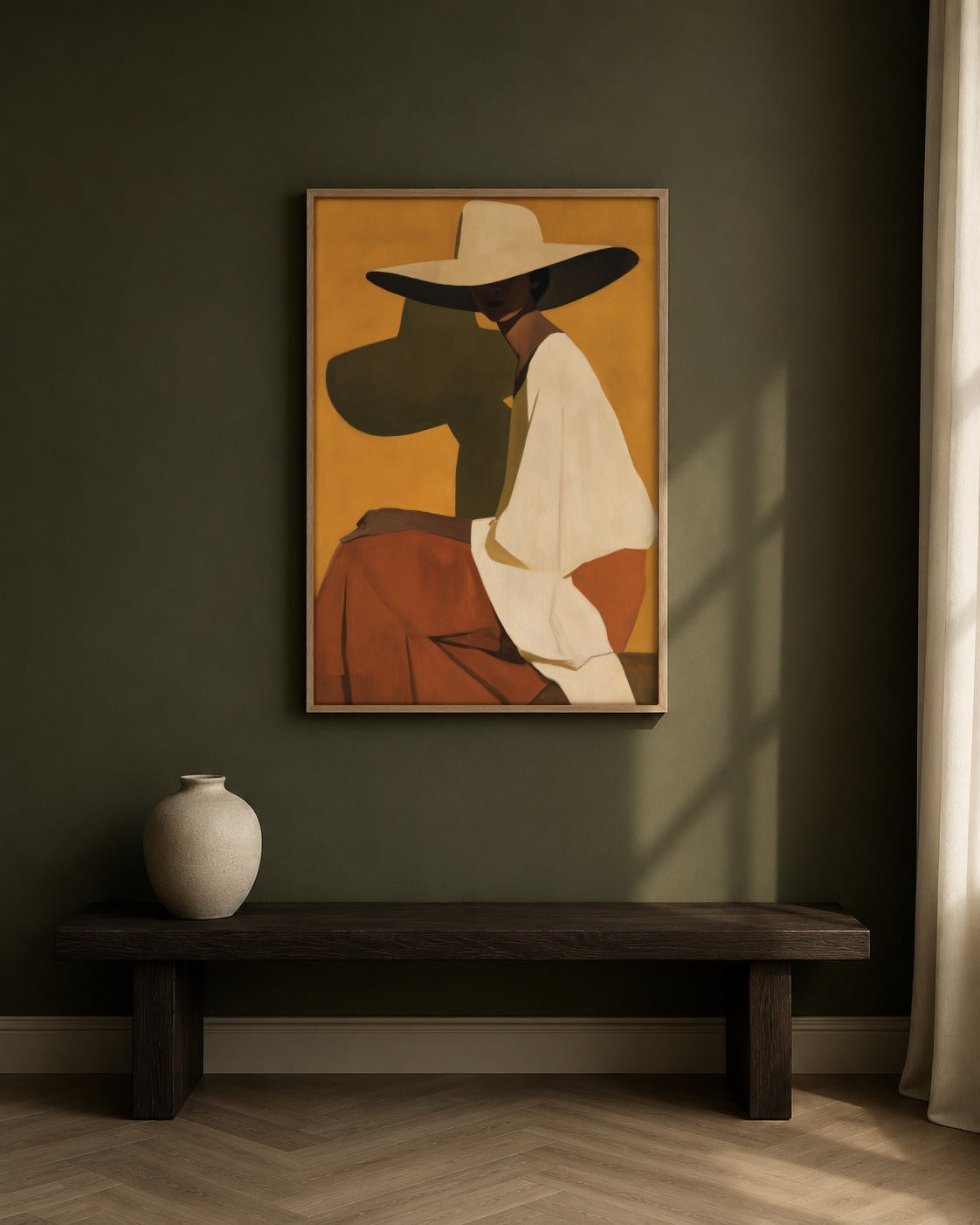 The Wide Brim framed figurative artwork in a contemporary interior