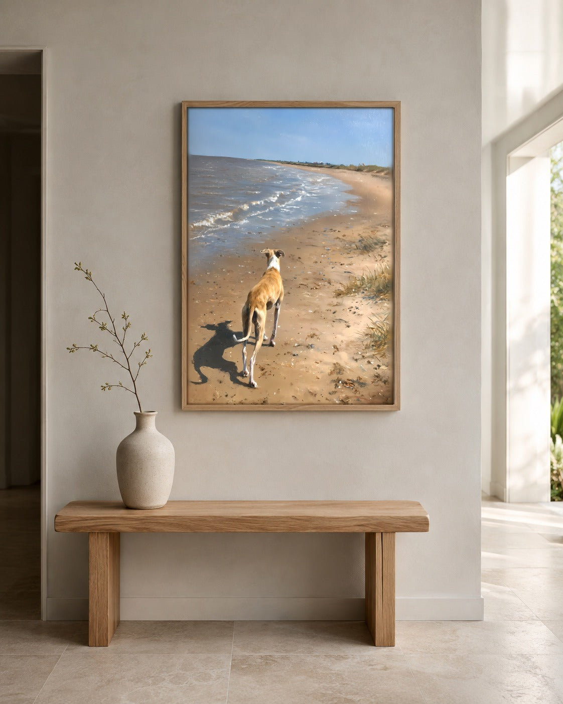 Along the Shore framed wall art styled on an interior wall