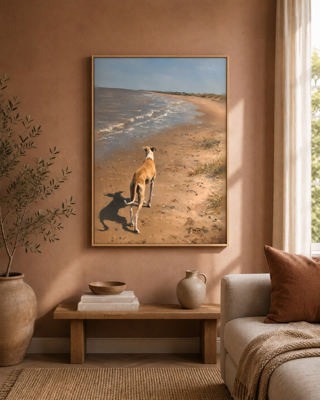 Along the Shore greyhound coastal artwork interior view