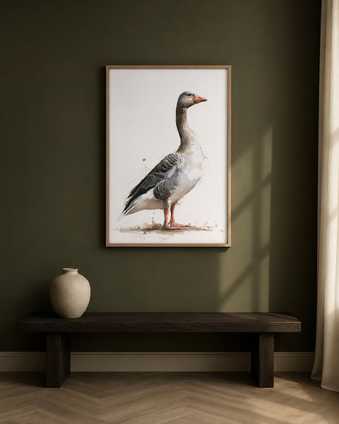 Greylag Goose framed watercolour artwork in a contemporary interior