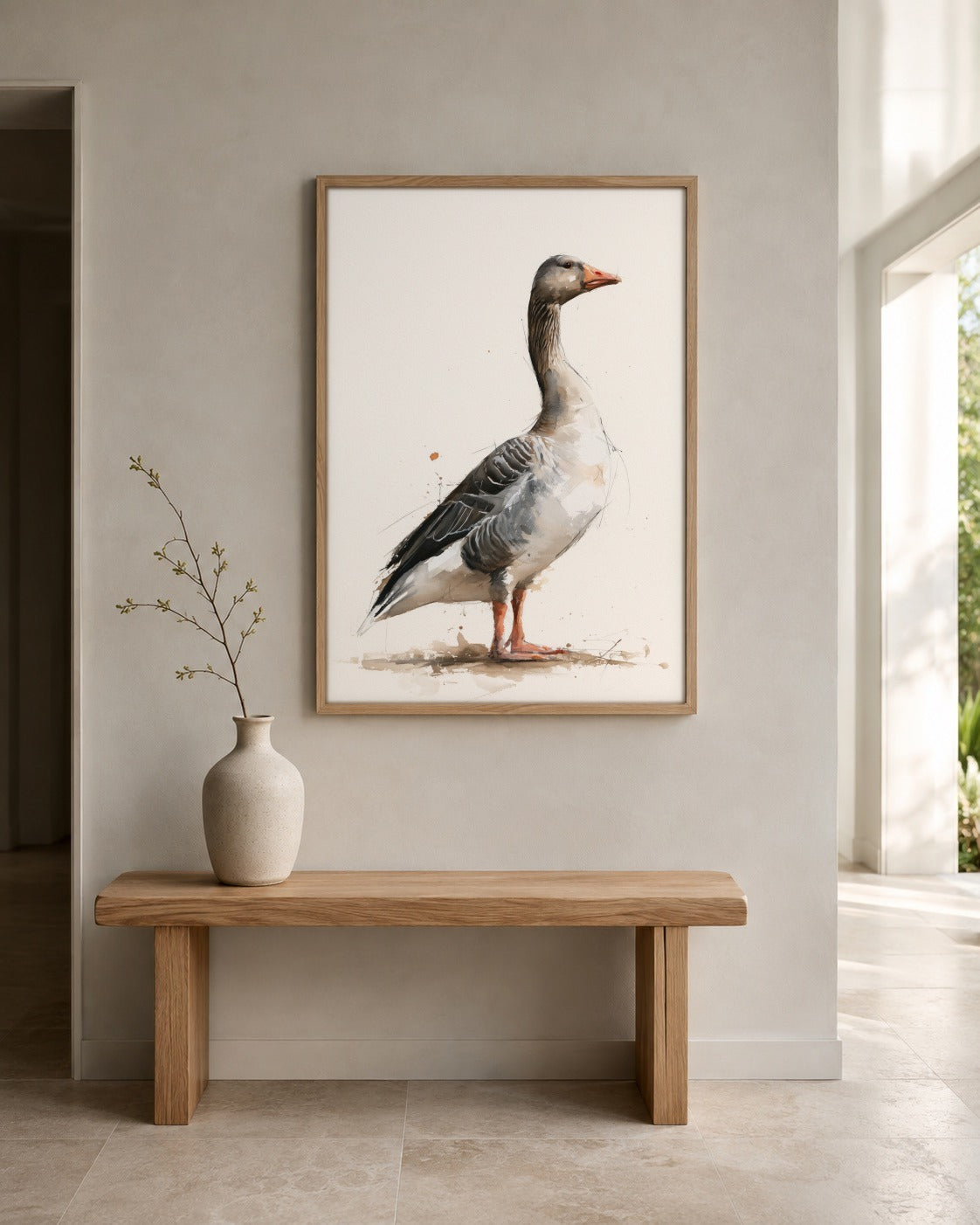 Greylag Goose bird wall art displayed in a home interior