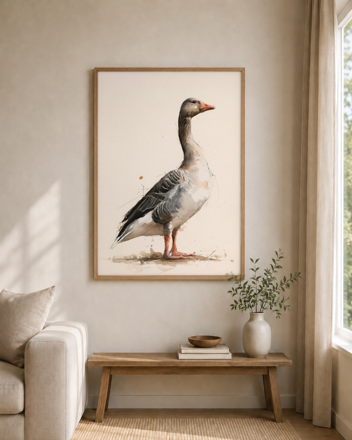Greylag Goose framed wall art styled on an interior wall