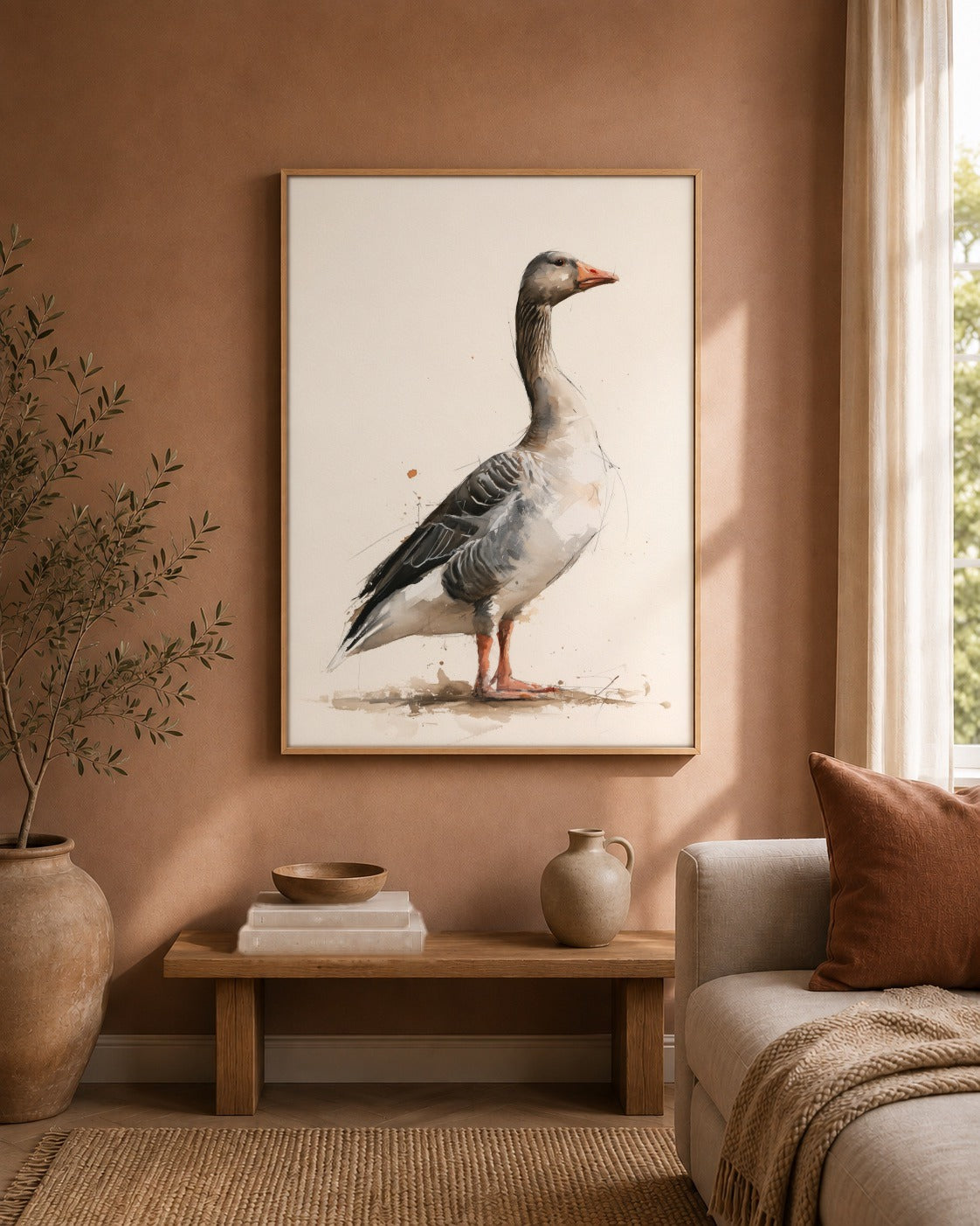 Greylag Goose watercolour bird artwork interior view
