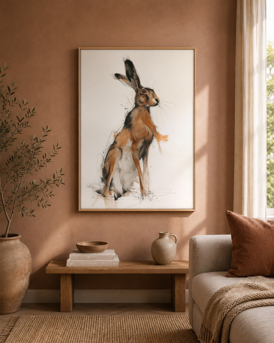 Hare watercolour wildlife artwork interior view
