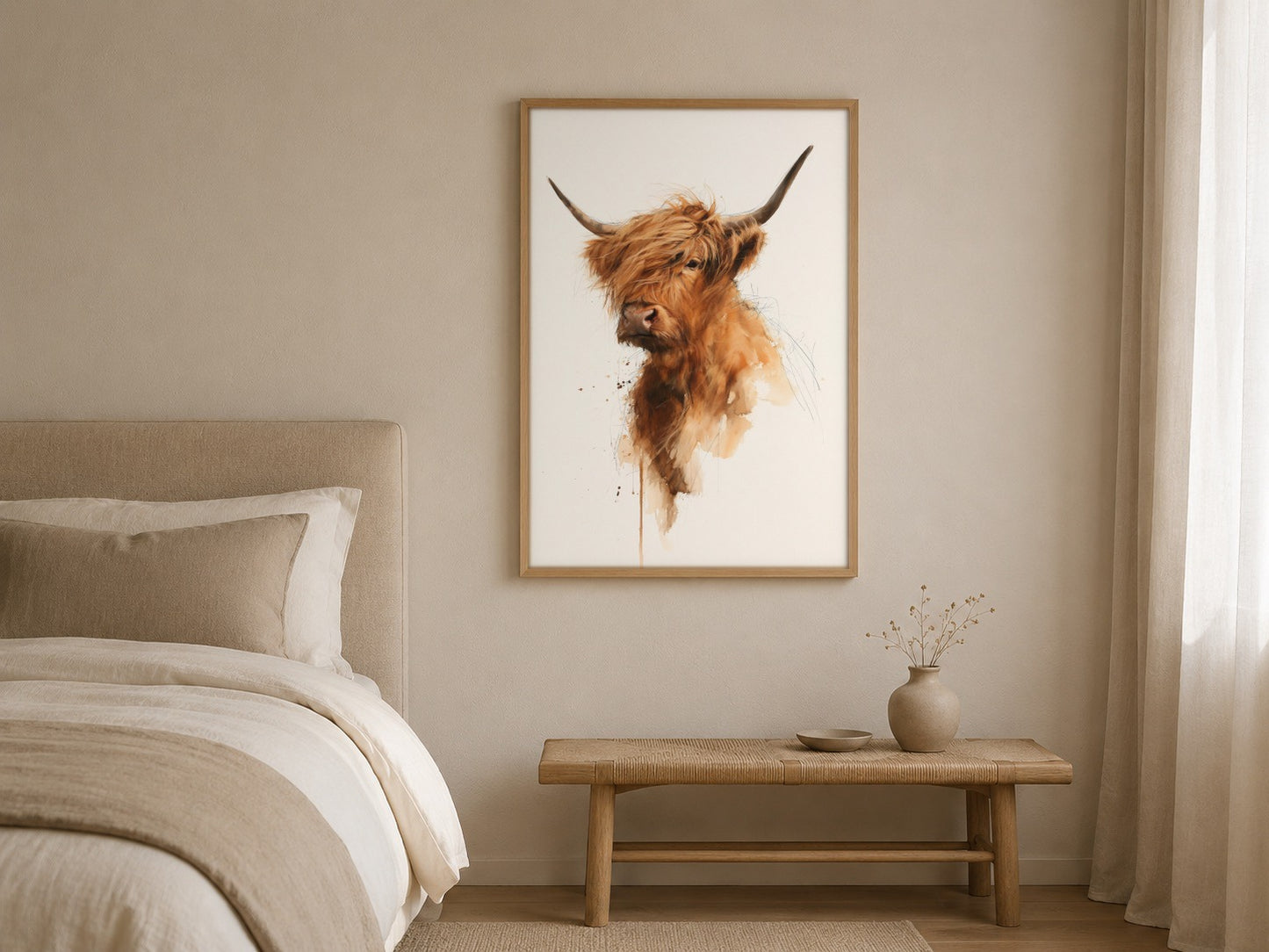 Highland Cow watercolour animal artwork interior view