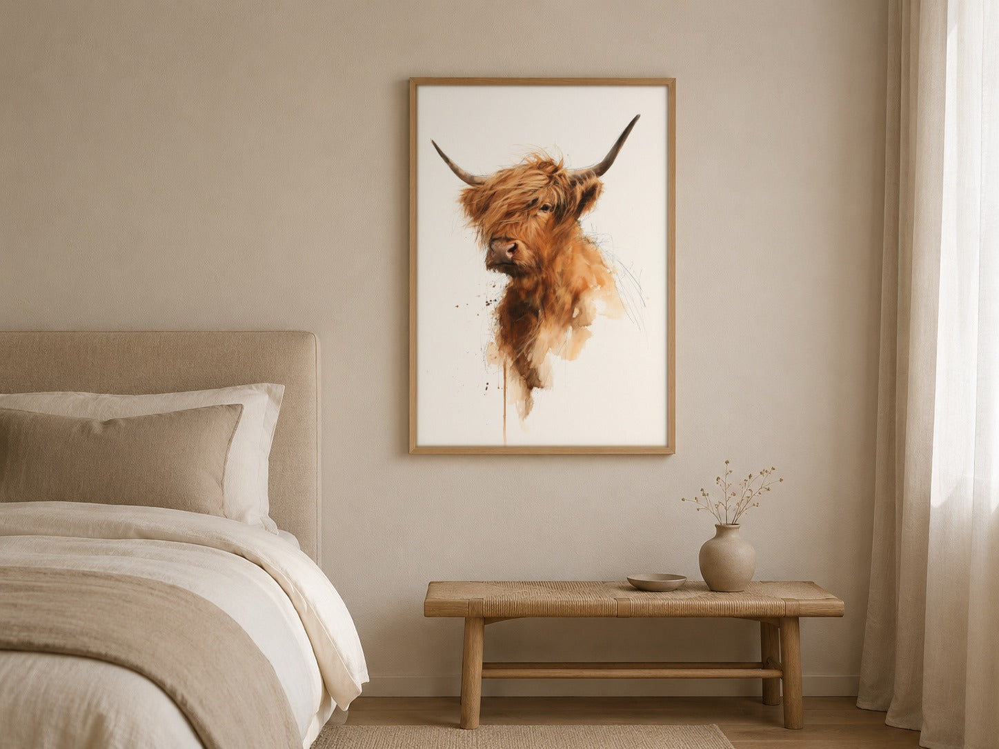 Highland Cow watercolour animal artwork interior view