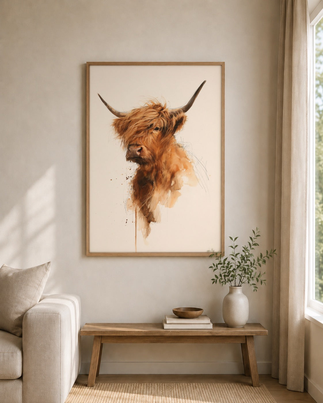 Highland Cow wall art displayed in a home interior