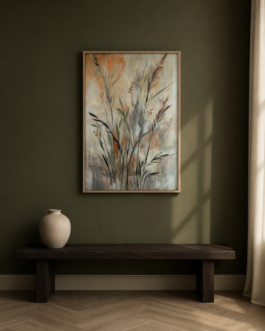 Hushed Horizon framed botanical artwork in a contemporary interior
