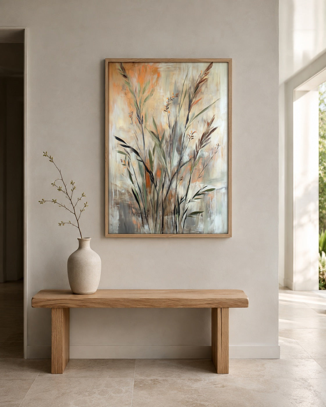 Hushed Horizon rustic botanical wall art displayed in a home interior