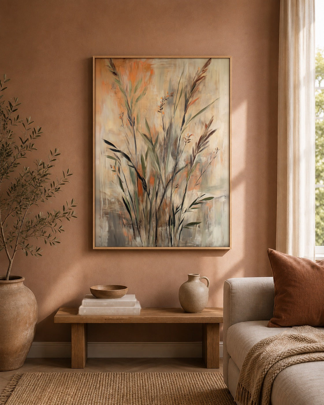 Hushed Horizon botanical abstract artwork interior view
