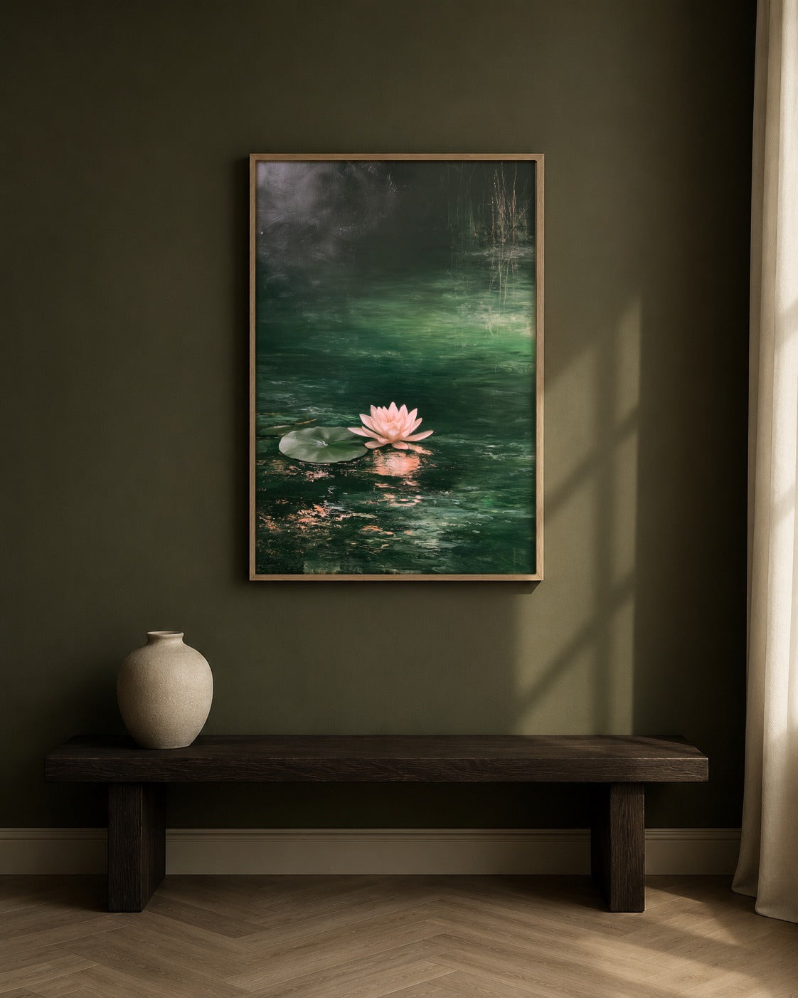 The Floating Bloom framed botanical artwork in a contemporary interior
