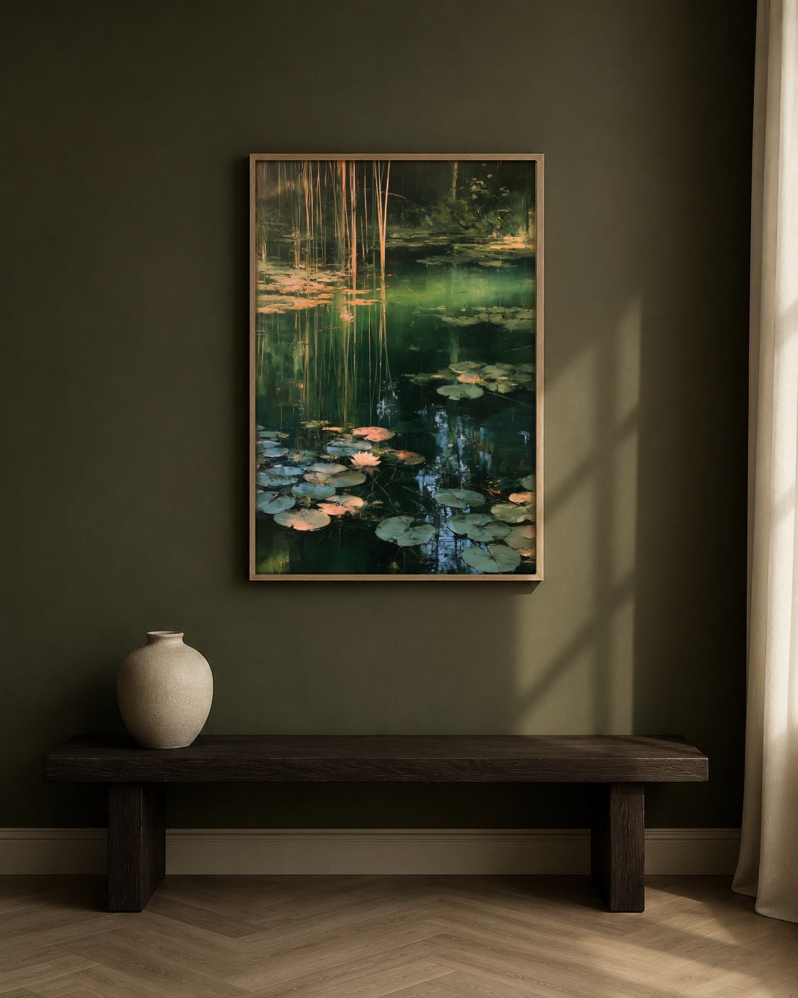 The Lily Pond framed botanical artwork in a contemporary interior