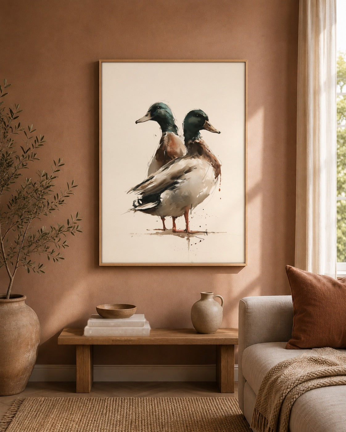 Mallard Ducks watercolour bird artwork interior view