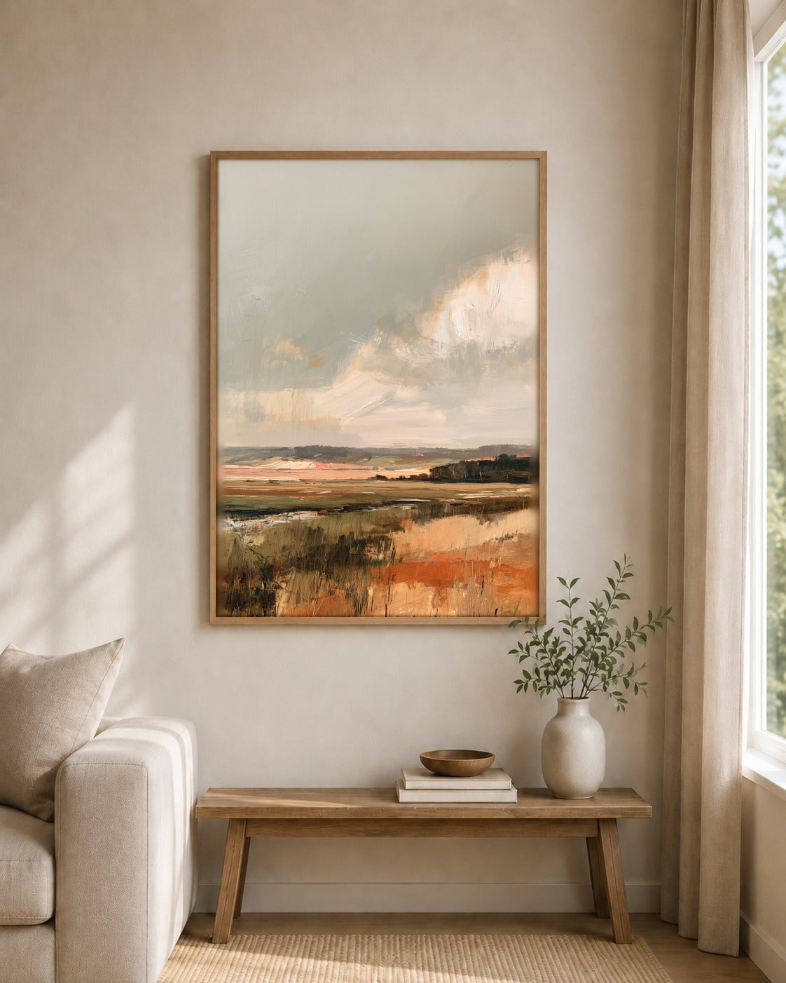 Across the Marsh framed wall art styled on an interior wall