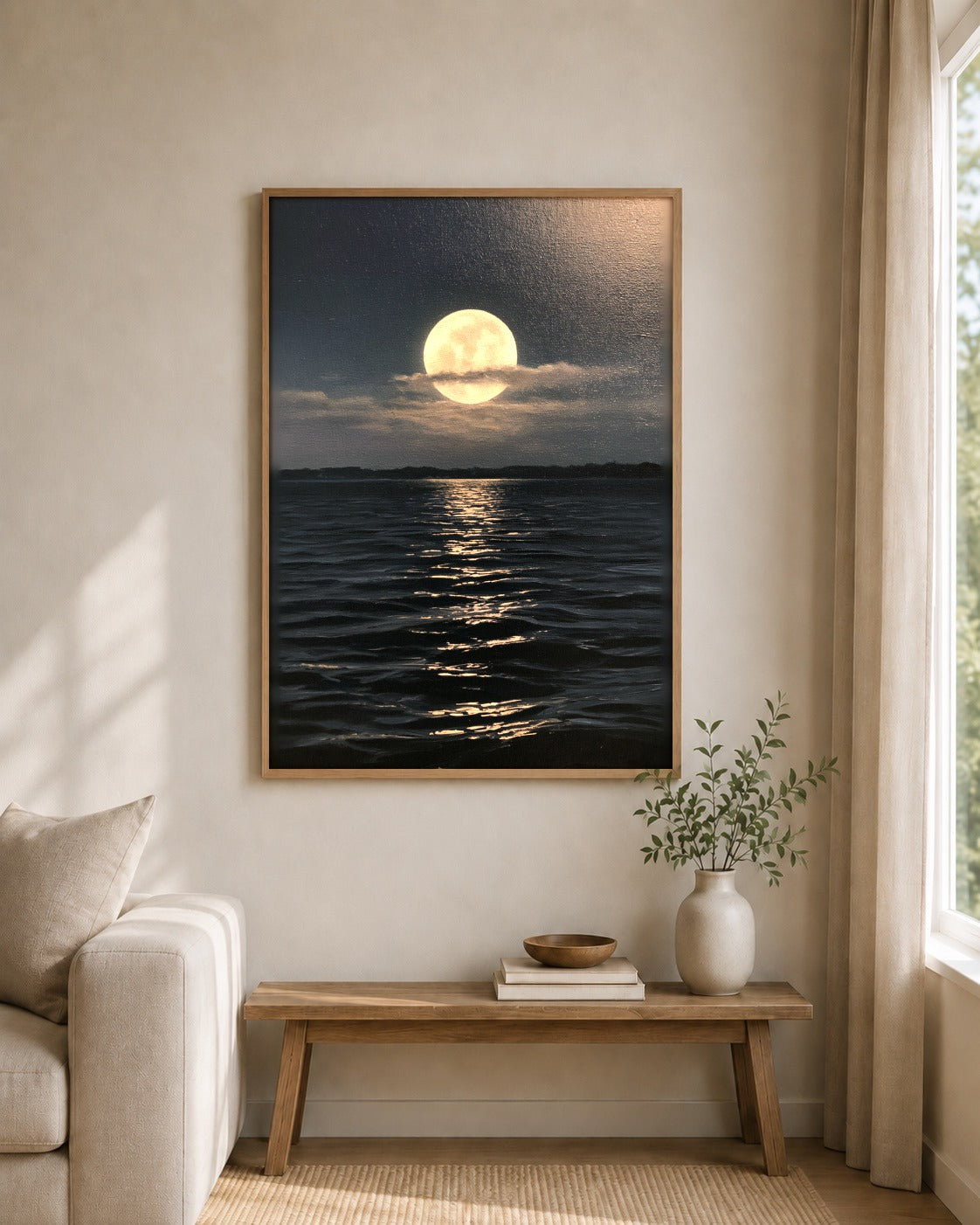 Where Light Rests framed moon wall art in a contemporary interior