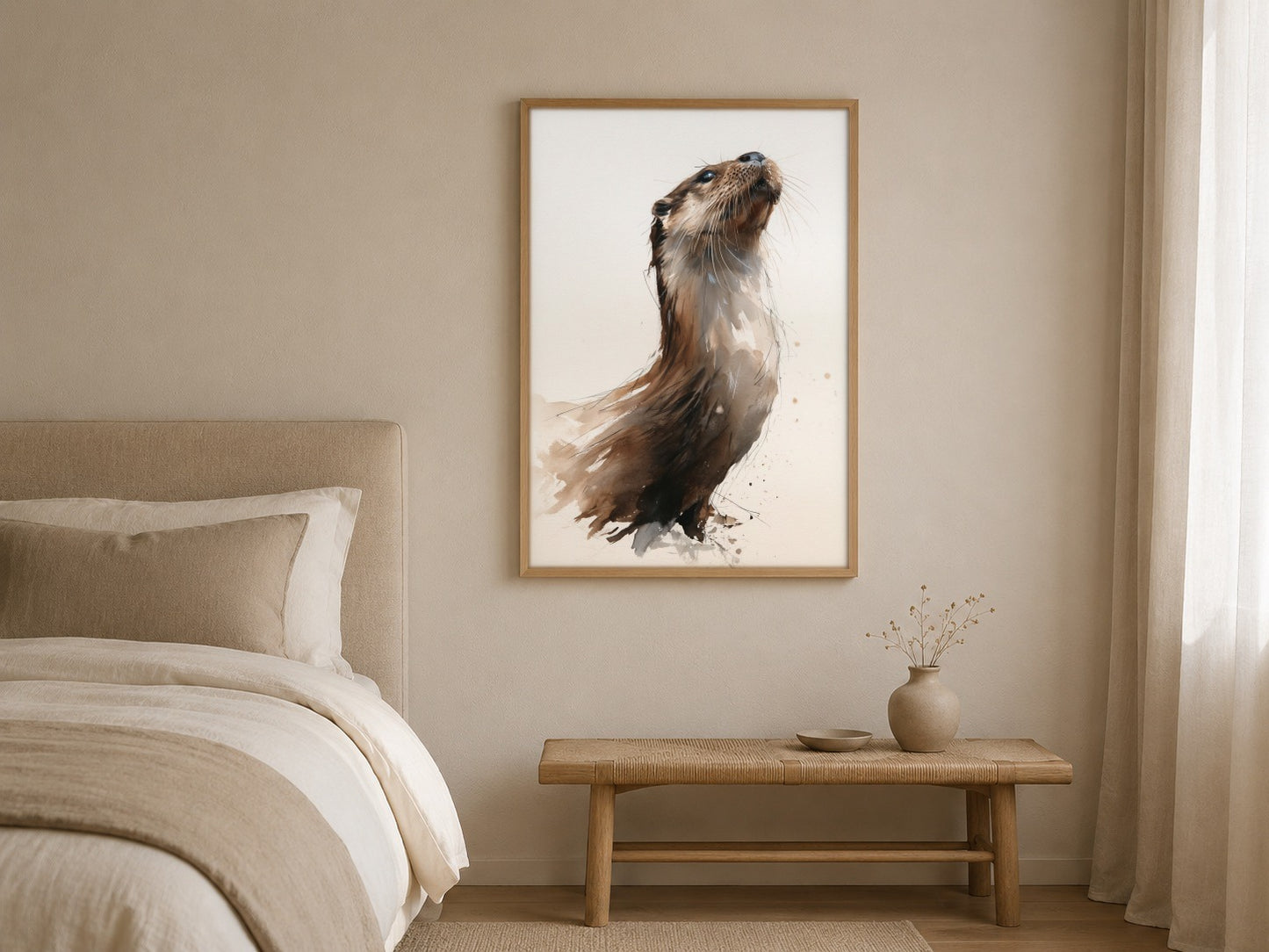 Otter wildlife wall art displayed in a home interior