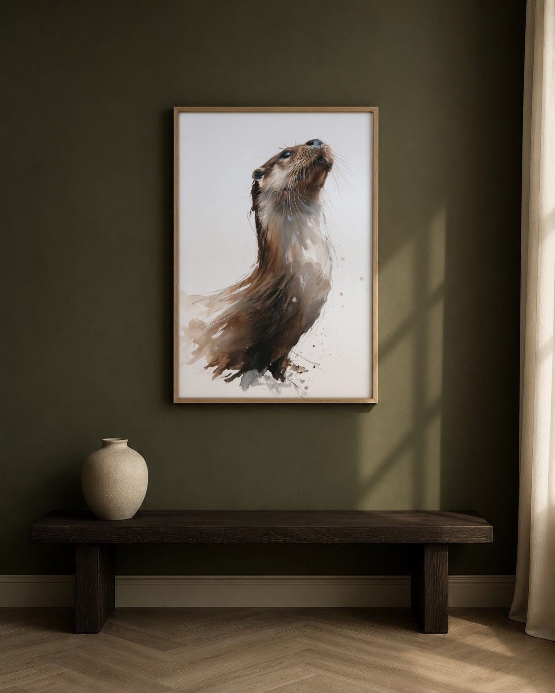 Otter watercolour wildlife artwork interior view