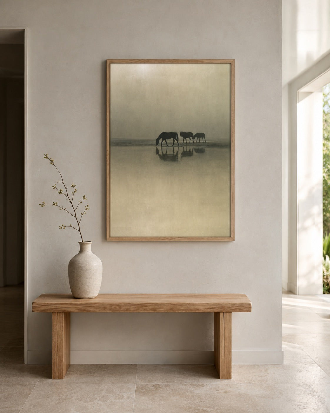 The Watering Place framed horse artwork in a contemporary interior