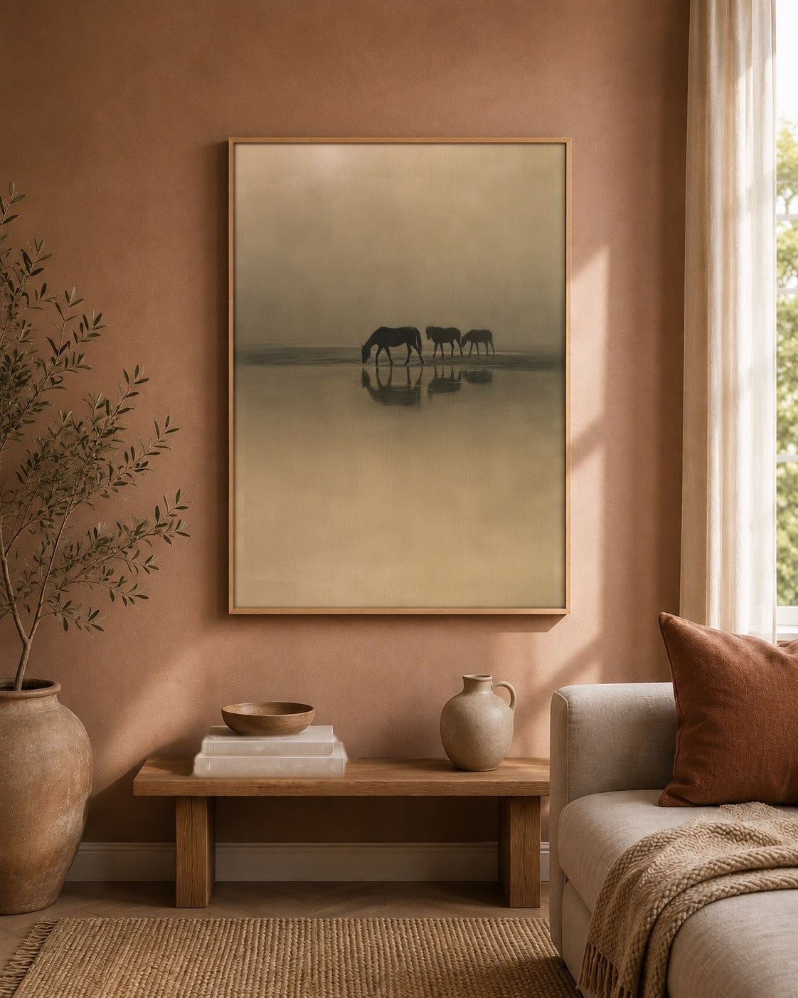 The Watering Place framed wall art styled on an interior wall